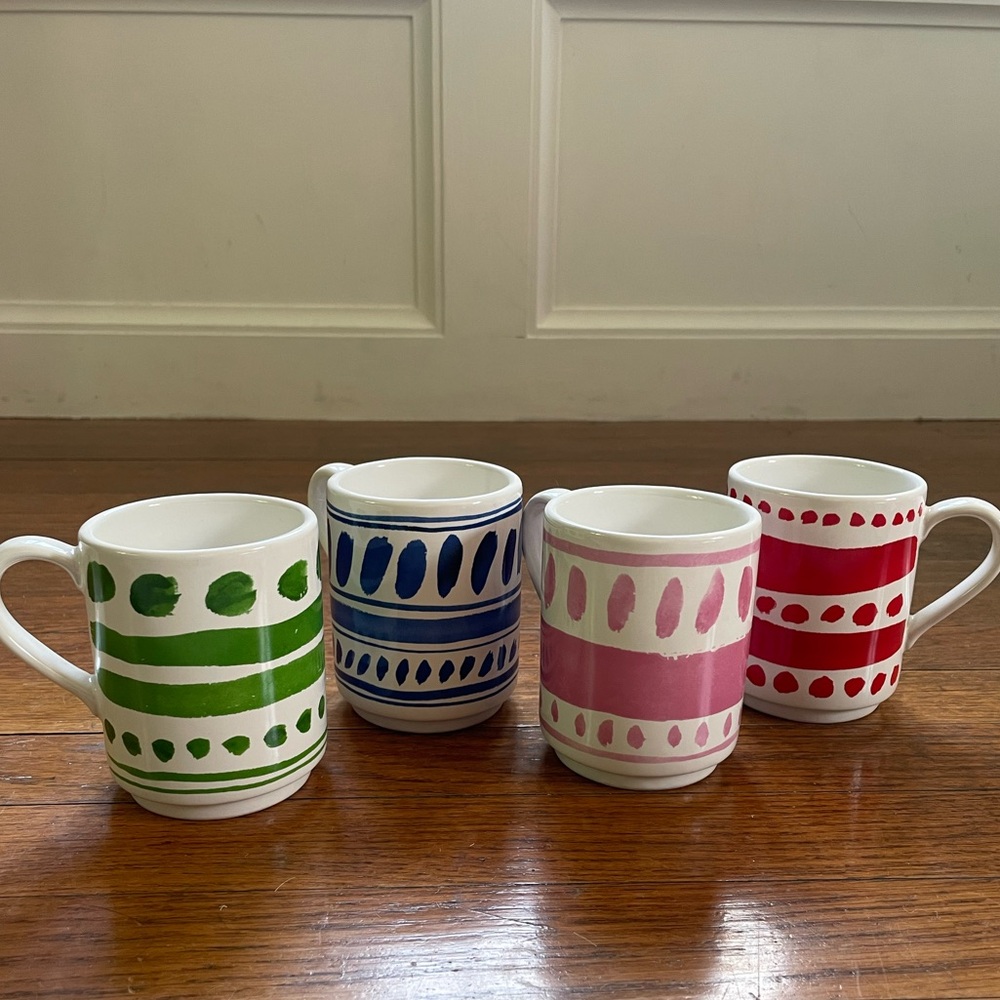 Kate Spade New York Lenox In Good Taste Set of 4 Coffee Mugs Green Blue Pink Red